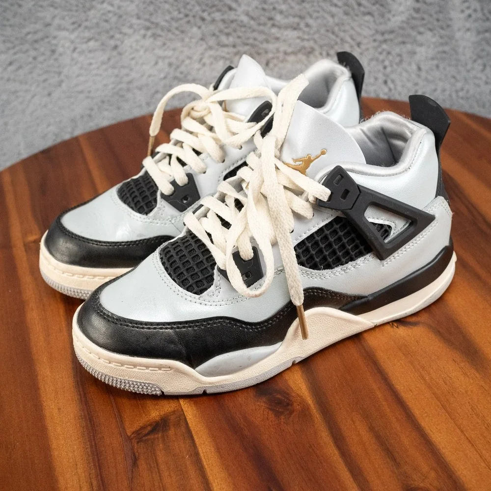 Air Jordan 4 Retro Ps Preschool 'Platinum Gold' Black Fz8586-070 Kids Size 1Y
